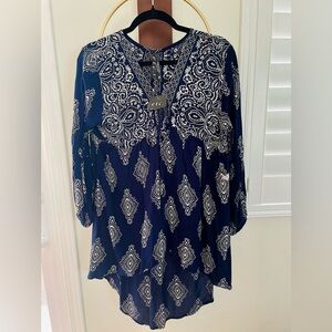 TC Navy and White Boho Printed Tunic